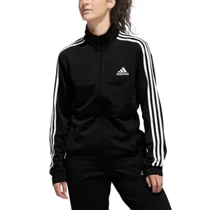 NUEVA Chaqueta de Pista Adidas Para Mujer M Negra con Rayas Blancas Cremallera Completa Cuello Simulado - Imagen 1 de 14