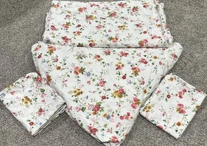 Ralph Lauren Queen ROSES Bedding Set Fitted & Flat Sheet 2 Cases SHABBY COTTAGE - Picture 1 of 7
