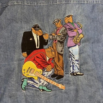 Vtg men’s Camel cigarettes denim embroidered button up shirt sz large - Image 1 of 4