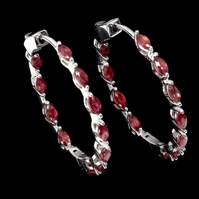 925 Sterling Silver Earrings Marquise Ruby 4x2mm Natural Gemstone Jewelry - Image 1 of 4