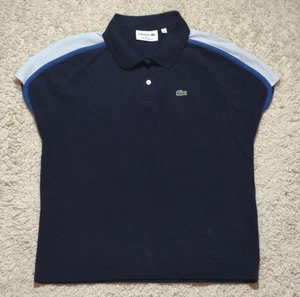 Lacoste Polo Shirt Mens 40 Medium Blue Short Sleeve Stripes Pique Preppy - Picture 1 of 8