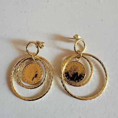 Pendientes de aro doble caída moneda lira de oro Bellezza nuevos sin etiquetas Foto 1 de 4