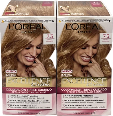 2 PK L'Oreal Excellence Crème #7.3 Golden Blonde (RUBIO DORADO) Made in Mexico - Image 1 of 4