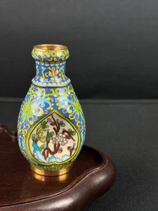 4,5" Vintage japanische Cloisonné Emaille Vase - Blumenplatten & Schnörkel Design - Bild 1 von 15
