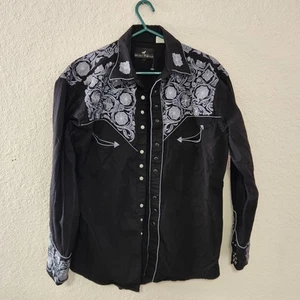 Western Express Men's Black Retro - Leaf Embroidery - L Size - Picture 1 of 6