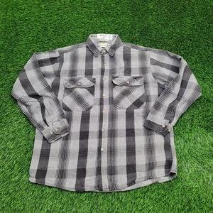 Vintage 90 Baggy Buffalo Plaid Button Shirt Large 23x28 Gray - Picture 1 of 11