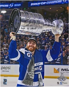 Brayden Point 2021 SC Champ Signed 16x20 Raise Cup Photo w/"2021 SC Champ" - Picture 1 of 1