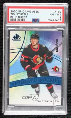 2020 SP Game Used Authentic Rookies Blue Burst /199 Tim Stutzle PSA 8 Rookie RC - Image 1 of 2