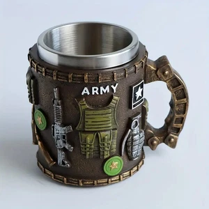 Taza de café de acero inoxidable con temática de rama militar decorativa diseño relieve 3D - Imagen 1 de 15