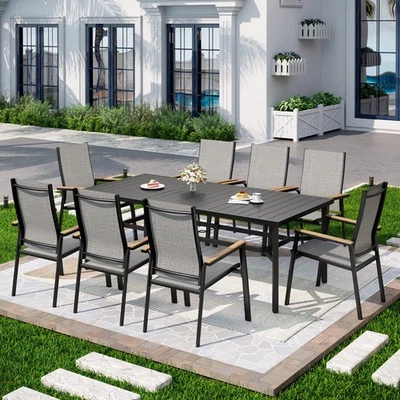 Juego de sillas de mesa de exterior 9 piezas juego de muebles de comedor de patio sillas apilables Foto 1 de 4