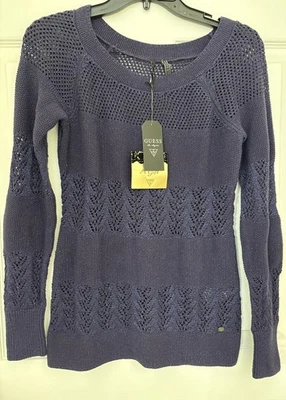 Guess Sweater Women's S Purple Metalic Open Knit Long Sleeve NEW - Image 1 of 4