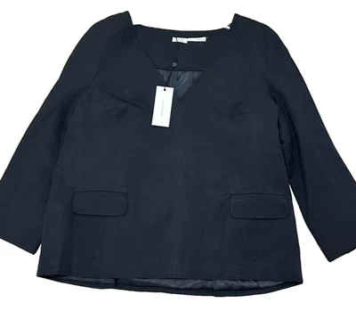 Leon Max Liminted Edition M NWT Black Textured Lined Top 3/4 Sleeve Pleated Back - Imagem 1 de 4