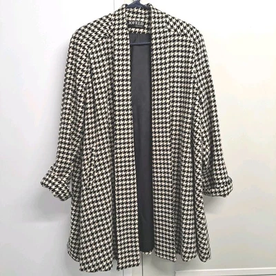 Women's L Jofeld Vintage Houndstooth Swing Coat Black White Rockabilly Wool - Image 1 of 4