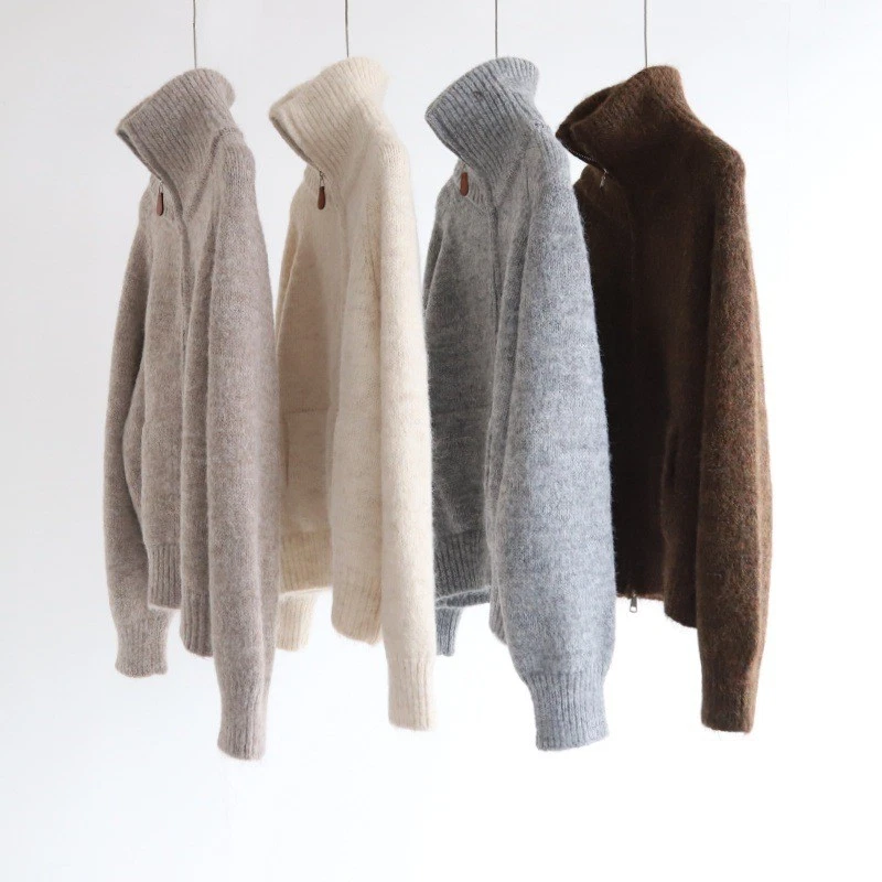 Invierno Nueva Chaqueta Gruesa Cuello Alto Cremallera Para Mujer Lana Suelta Gruesa Suéteres Foto 1 de 4