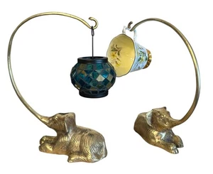 Vintage Solid Brass Elephant Figurine Stands Trunk Up Good Luck Elephant Holders - Picture 1 of 18