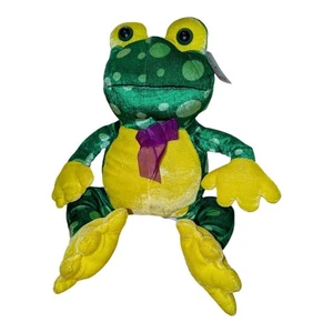De colección Fiesta 2000 Peluche Rana Verde Amarillo Púrpura Manchas Arco Nuevo con Etiquetas Y2K De Colección - Imagen 1 de 5