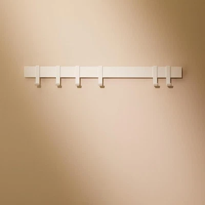 Modern Wall Coat Rack 58cm | White Metal Hanging Rail with 6 Sliding Hooks - Image 1 of 4
