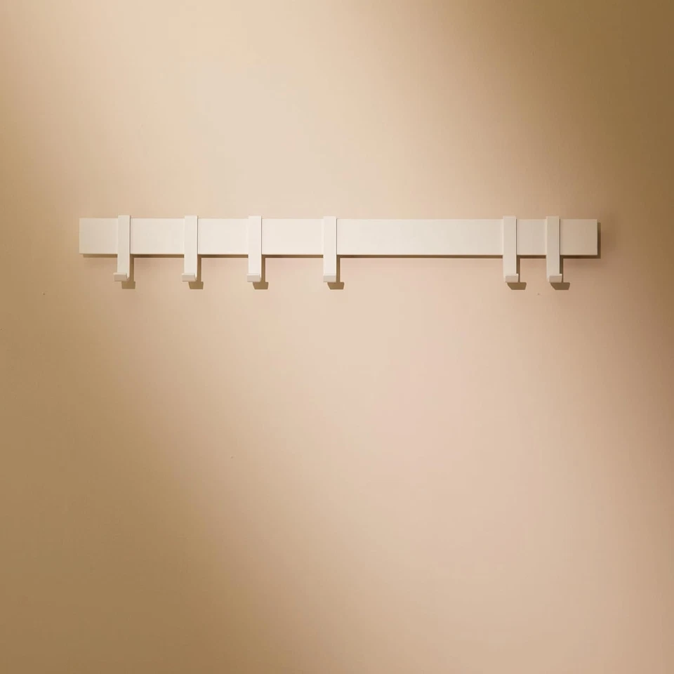 Modern Wall Coat Rack 58cm | White Metal Hanging Rail with 6 Sliding Hooks - Image 1 of 4