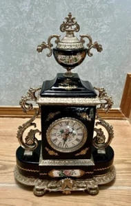 Französische Louis XIV Kobaltblau Porzellan Dekor Figur Kaminsims Tischuhr Vintage - Bild 1 von 10