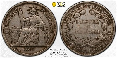 F092 FRENCH INDO-CHINA. 1899-A Piastre PCGS Lec-281 VF35. - Image 1 of 3
