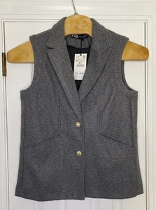 Zara Women’s Sleeveless Two Button Waistcoat Grey Gold XS/S New - Picture 1 of 6