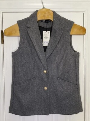 Zara Women’s Sleeveless Two Button Waistcoat Grey Gold XS/S New - Image 1 of 4