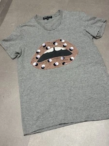 Markus Lupfer Grey t shirt Iconic Sequin Lips Size Small UK 8 - Picture 1 of 13