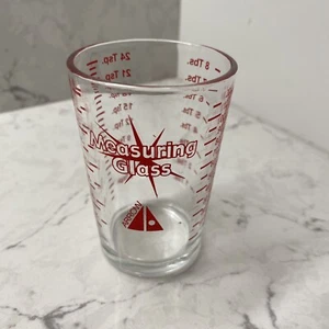 Vintage MCM Arrow Glass Measuring Cup 4 Oz 'Clear Red TBS TSP OZ ML 3.38" - Picture 1 of 3