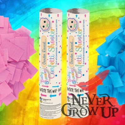 NEW 2 x BABY SHOWER GENDER REVEAL CONFETTI SHOOTER CANNON PINK BLUE POPPER