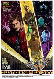 Stampa litografica Marvel Guardiani della Galassia film Quill Drax Groot 16x24 NUOVO - Foto 1 di 1
