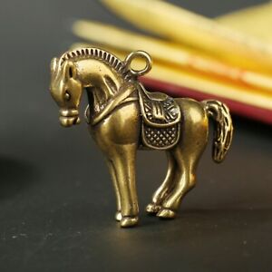 Mini Vintage Brass Horse Amulet Keychain Pendant for Equestrian Lovers