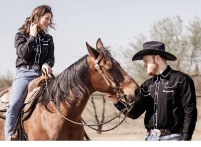 Camisa Western Express Country Western Pearl con botones a presión talla L negra/blanca Foto 1 de 4