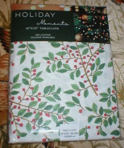 BERRIES LEAVES 60" X 120" COTTON TABLECLOTH OBLONG SOLD AS IS - Picture 1 of 4