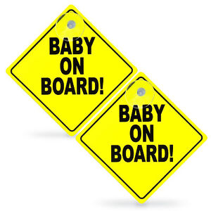 2pk Baby on Board Car Signs | Child Children Window Suction Cup Safety Warning