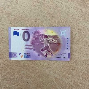 Billete de Euro Souvenir Diego 1960-2020 Argentina número de serie AGAA 004567 - Imagen 1 de 2