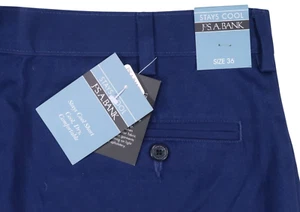 NWT JOS A BANK STAY COOL BRIGHT NAVY CHINO SHORTS MEN 35 WICKING GOLF FLAT FRONT - Picture 1 of 8