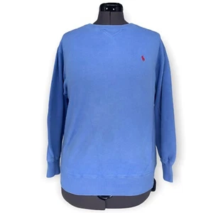 Vintage Polo Ralph Lauren Blue Crew Neck Sweatshirt Red Logo - Picture 1 of 10