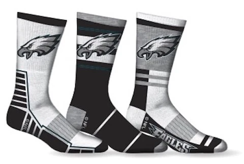 Philadelphia Eagles Socks 3 Pack Crew Length NFL Football Men Shoe Sz 7-12 Cover