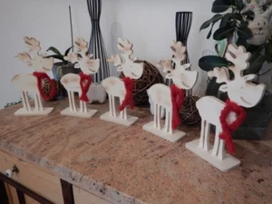 Weihnachtsdekoration Holz Elch 29 cm leicht geflammt mit rotem Schal 1-5 Stück - Bild 1 von 29