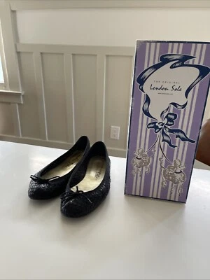 London Sole  38 1/2 Black Woven Ballet Flats Shoes Leather Henrietta - Image 1 of 4