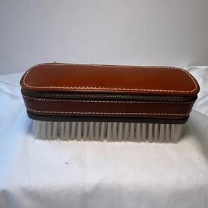Vintage Men’s Travel Valet Leather Comb Nail File Shoe Brush Brown w/Gold Zipper - Picture 1 of 5