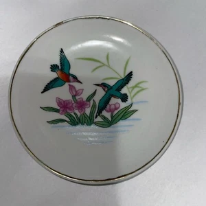 Kolibri Deko Teller 4" Durchmesser Porzellan lila Blumen gebraucht - Bild 1 von 9