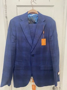 Tallia Mens Suit Blue Linen 2 Piece Size 38L Jacket 30X30 Pants New - Picture 1 of 10