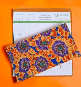 Baumwollstoff orange geblümt 2026-27 Taschenkalender & Terminbuch - Bild 1 von 4