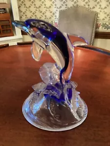 Kunst Glas Delfin Statue Briefbeschwerer, Ozean Wasser Welle.. - Bild 1 von 5
