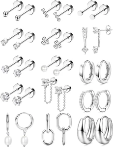 15Paia Orecchini Acciaio Chirurgico 316L Set Orecchini Donna Oro/Argento Orecchi - Foto 1 di 12
