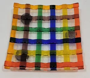 4x4" Dekoratives Tablett Fused Art Glas Bunt Gewebtes Muster - Bild 1 von 5