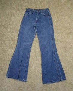 Vintage Wrangler Jeans Girls 29x30 Blue Flared High Rise Youth Pants Retro USA - Picture 1 of 8