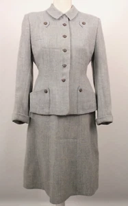 Vintage Damen 50er Jahre 2-teiliges grau/hellblau Anzug Gr. M 50s Jacke & Rock Set - Bild 1 von 22