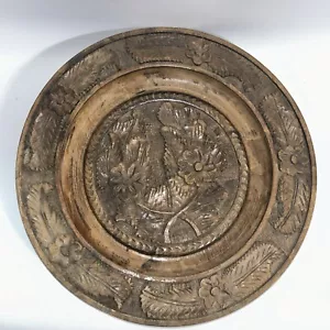 Hand Carded Wooden Plate, Plaque, Floral Decoration, 32cm Wide - Picture 1 of 14